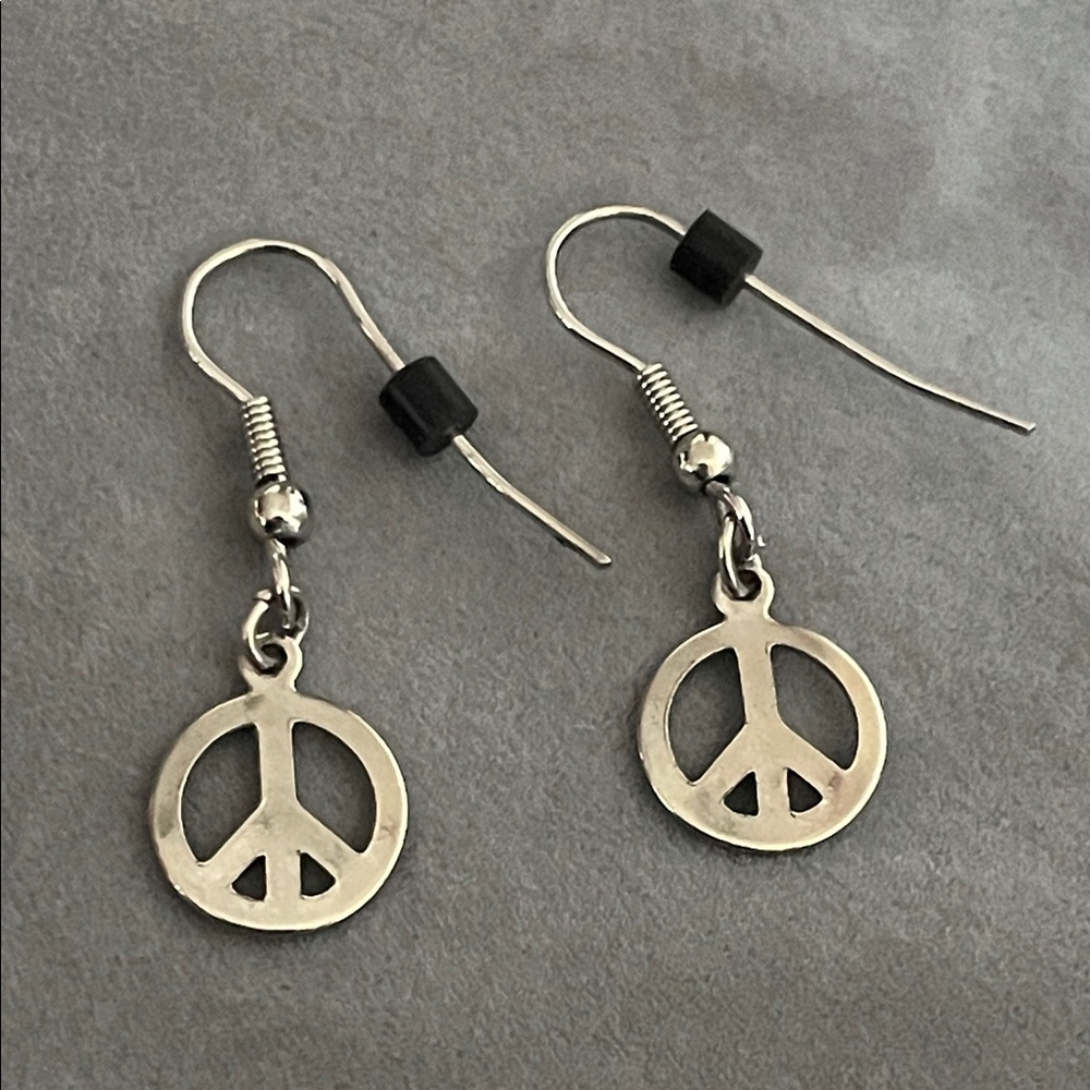 Silver Peace Sign Dangle Earrings